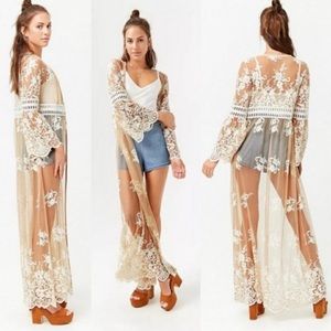 Forever 21 Cream Floral Lace Kimono